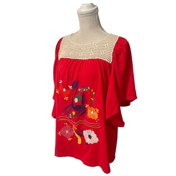 Vava by Jo Hon Embroidered Bunny Boho Tunic Top in Red Size Medium - Picture 9 of 14